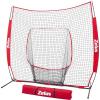 imageZELUS Baseball Net 7 ft x7 ft Softball Hitting ampamp Pitching with Carry Bag Ground Stakes Portable Backstop ampamp Bow Frame Training Equipment for All AgesRed1