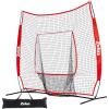 imageZELUS Baseball Net 7 ft x7 ft Softball Hitting ampamp Pitching with Carry Bag Ground Stakes Portable Backstop ampamp Bow Frame Training Equipment for All AgesRED