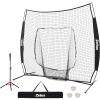 imageZELUS Baseball Net Kit with Baseball Tee and Sock Net 7x7ft Softball Baseball Training Equipment for Hitting and Batting Practice Portable Indoor Outdoor Pitching NetNet and ballBlack