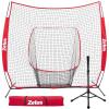 imageZELUS Baseball ampamp Softball Practice Hitting and Pitching Net with Batting Tee Portable Backstop Net with Carry Bag Training Equipment for All AgesRed