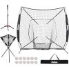 imageZELUS Baseball net and tee 5x5ft 7x7ft Baseball Net for Hitting and Pitching Portable Indoor Outdoor Batting Practice Net with Carry Bag Ball Caddy ampamp Baseballs7x7 Combo Black