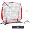 imageZELUS Baseball net and tee 5x5ft 7x7ft Baseball Net for Hitting and Pitching Portable Indoor Outdoor Batting Practice Net with Carry Bag Ball Caddy ampamp Baseballs5X5 Net Tee Red