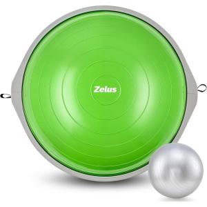 imageZELUS 25in Balance Ball  660lb Inflatable Half Exercise Ball Wobble Board Balance Trainer w Nonslip Base  Half Yoga Ball Strength Training Equipment w 2 Bands Pump Extra Ball IncludedGreen SurfaceGray Base