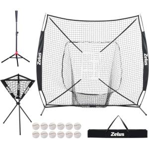 imageZELUS Baseball net and tee 5x5ft 7x7ft Baseball Net for Hitting and Pitching Portable Indoor Outdoor Batting Practice Net with Carry Bag Ball Caddy ampamp Baseballs7x7 Combo Black
