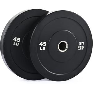 imageZELUS Weight Plate Set of 2 Twin 2quot Bumper Plates for Strength and Training Fitness Olympic Weight Set with Rubber Barbell Dumbbell Plates Stainless Steel Inserts for Pro or Home Gyms45 LB