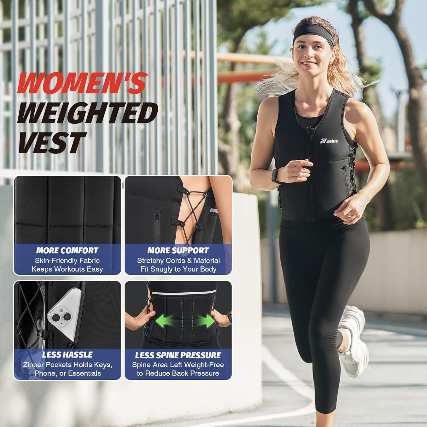 imageZELUS Weighted Vest 10ampamp15lb ZFit Weight Vest for Women Men with Adjustable Soft Iron Weights Unisex Training Vest for Walking Strength Training Workout Vest with Pockets Reflective Strip Black MLBlack