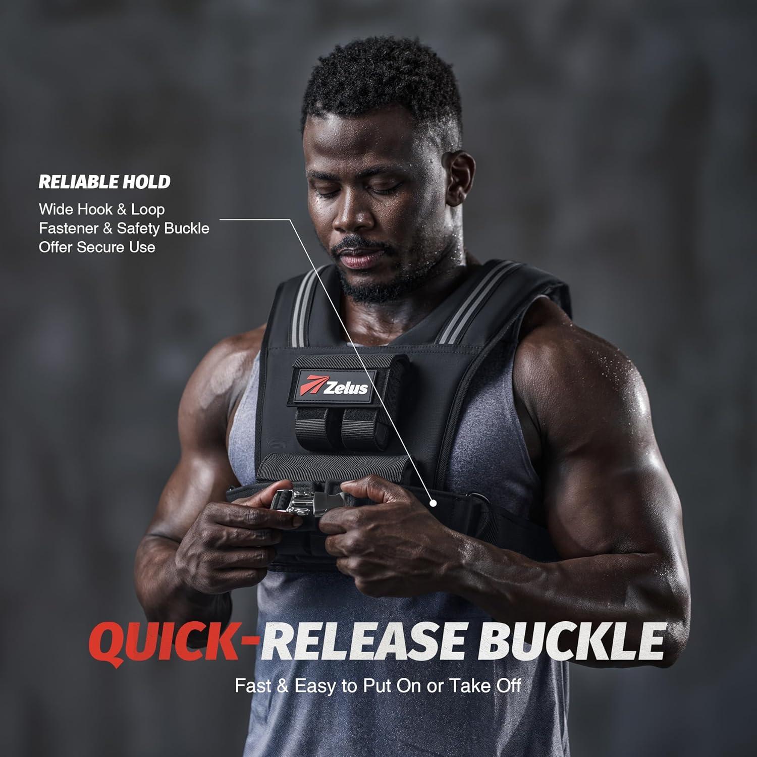 imageZELUS Weighted Vest Men 233645 lb Weight Vest with 101620 Adjustable Iron Weights for Muscle Building Strength ampamp Functional Training Weighted Vest for Men with Reflective StripsBlack