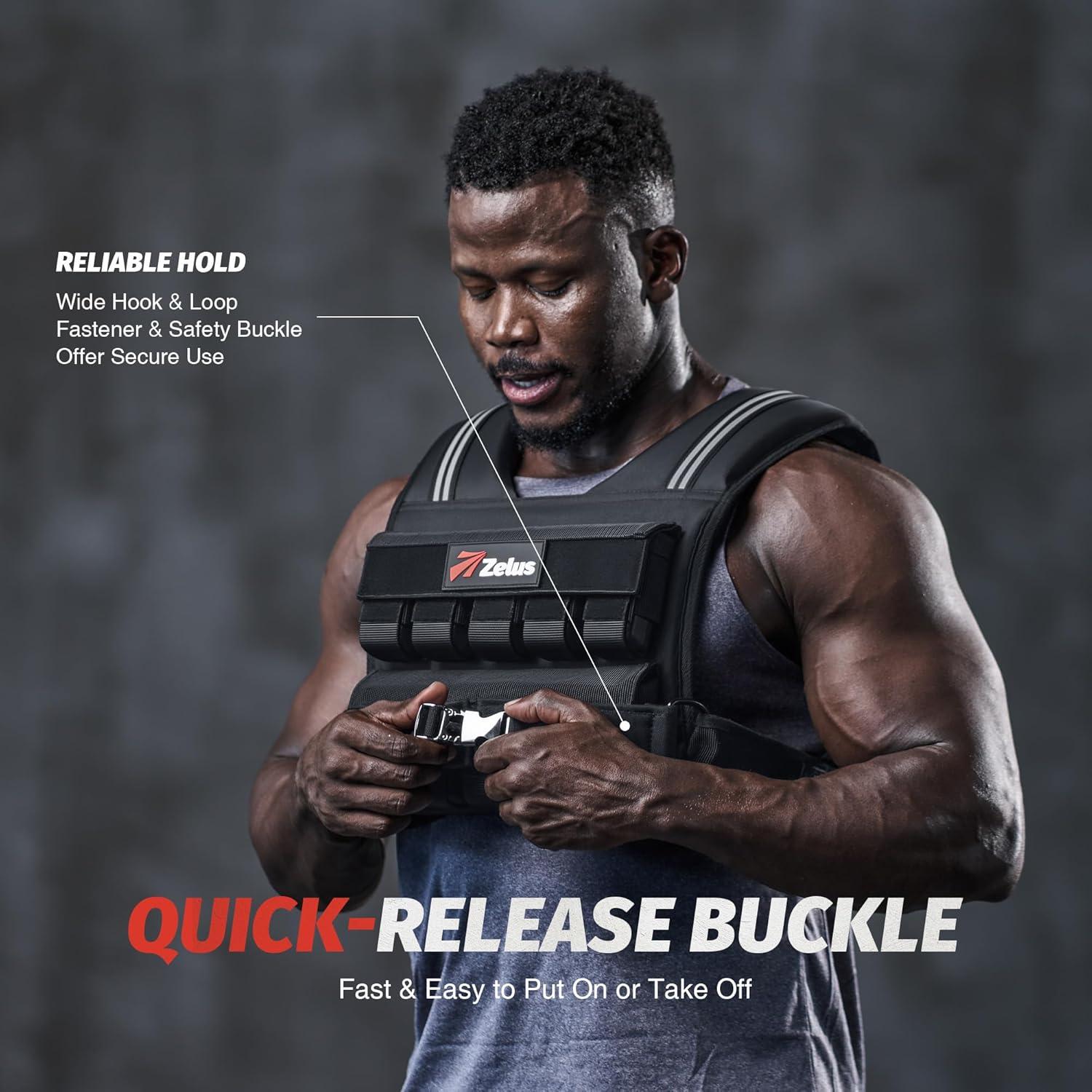 imageZELUS Weighted Vest Men 233645 lb Weight Vest with 101620 Adjustable Iron Weights for Muscle Building Strength ampamp Functional Training Weighted Vest for Men with Reflective StripsBlack