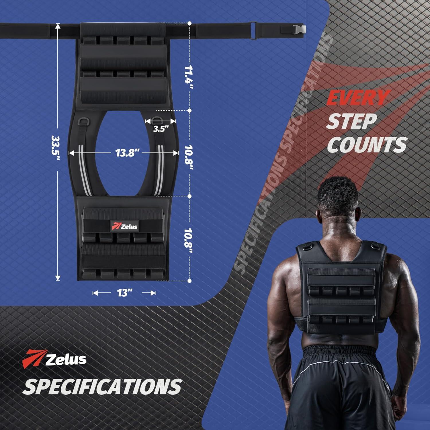 imageZELUS Weighted Vest Men 233645 lb Weight Vest with 101620 Adjustable Iron Weights for Muscle Building Strength ampamp Functional Training Weighted Vest for Men with Reflective StripsBlack