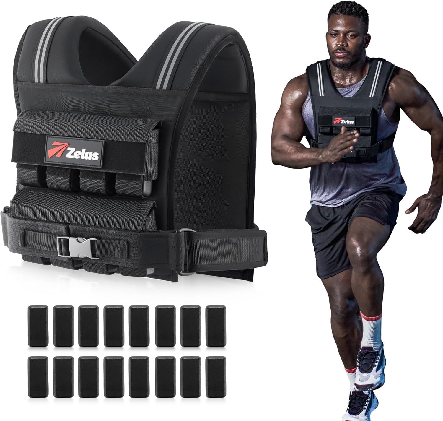 imageZELUS Weighted Vest Men 233645 lb Weight Vest with 101620 Adjustable Iron Weights for Muscle Building Strength ampamp Functional Training Weighted Vest for Men with Reflective StripsBlack