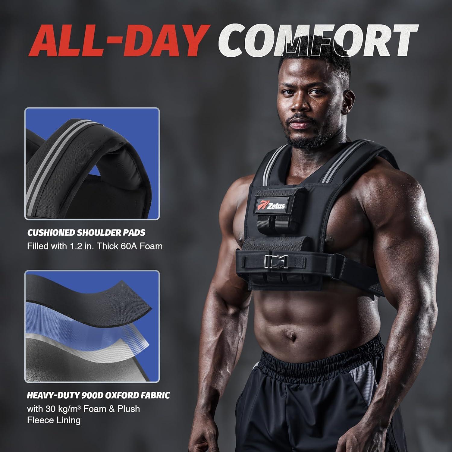 imageZELUS Weighted Vest Men 233645 lb Weight Vest with 101620 Adjustable Iron Weights for Muscle Building Strength ampamp Functional Training Weighted Vest for Men with Reflective StripsMidnight Black