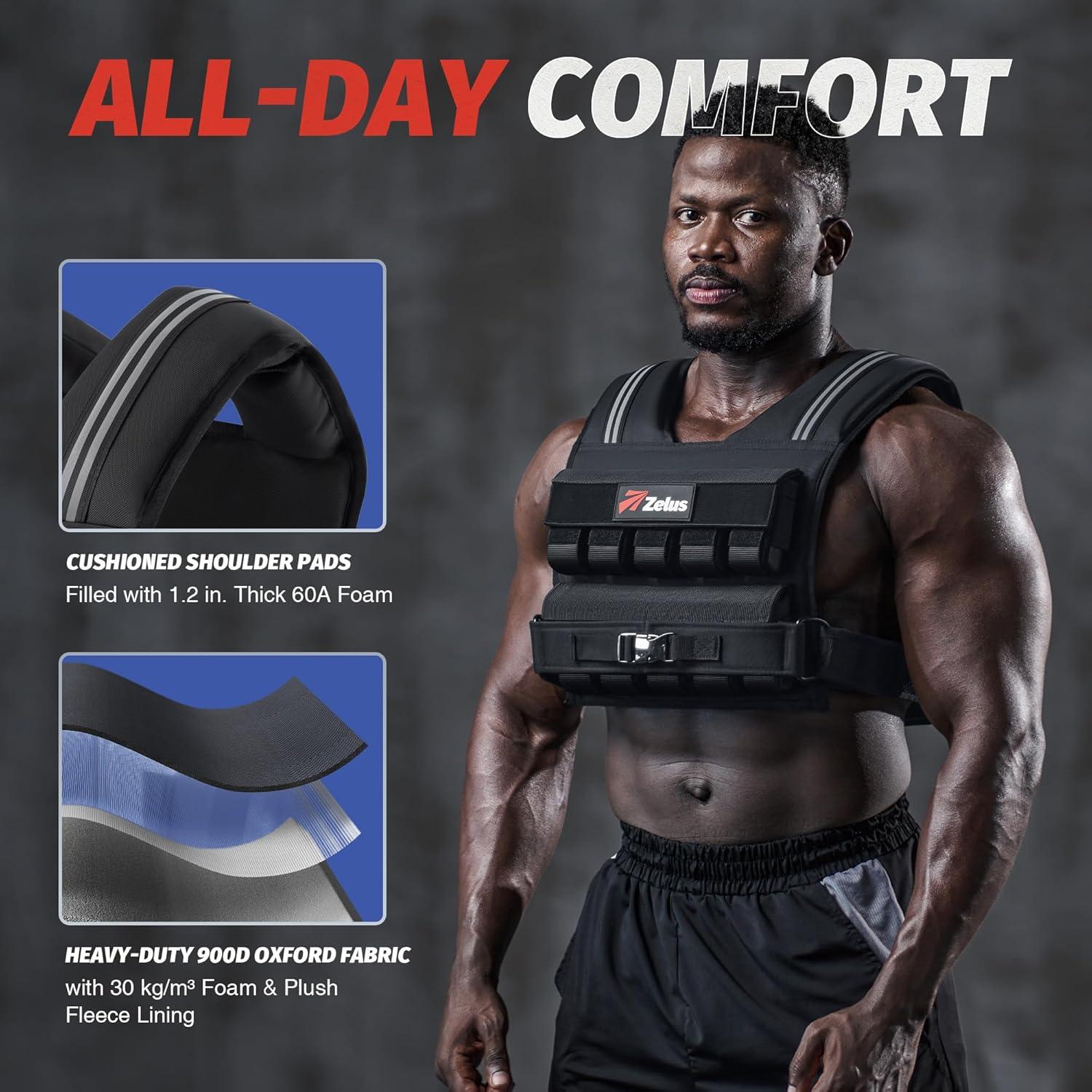 imageZELUS Weighted Vest Men 233645 lb Weight Vest with 101620 Adjustable Iron Weights for Muscle Building Strength ampamp Functional Training Weighted Vest for Men with Reflective StripsBlack