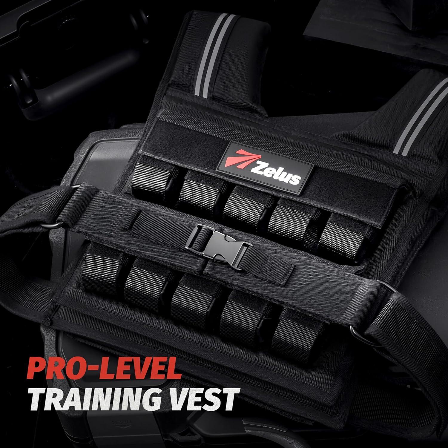 imageZELUS Weighted Vest Men 233645 lb Weight Vest with 101620 Adjustable Iron Weights for Muscle Building Strength ampamp Functional Training Weighted Vest for Men with Reflective StripsBlack