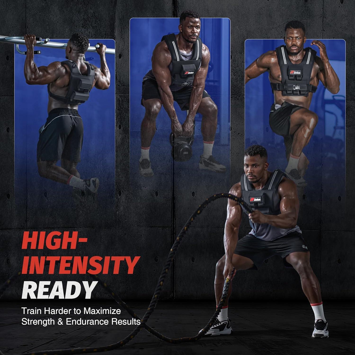 imageZELUS Weighted Vest Men 233645 lb Weight Vest with 101620 Adjustable Iron Weights for Muscle Building Strength ampamp Functional Training Weighted Vest for Men with Reflective StripsBlack