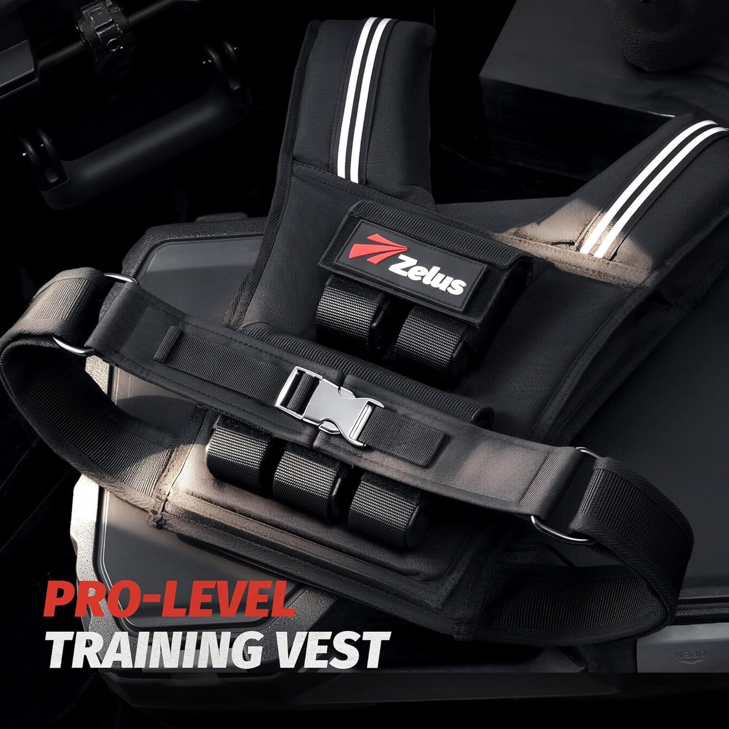 imageZELUS Weighted Vest Men 233645 lb Weight Vest with 101620 Adjustable Iron Weights for Muscle Building Strength ampamp Functional Training Weighted Vest for Men with Reflective StripsMidnight Black