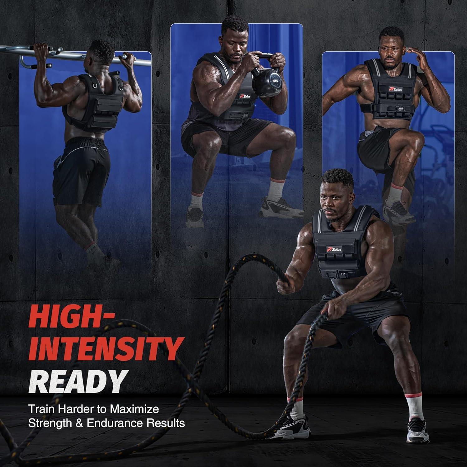 imageZELUS Weighted Vest Men 233645 lb Weight Vest with 101620 Adjustable Iron Weights for Muscle Building Strength ampamp Functional Training Weighted Vest for Men with Reflective StripsBlack