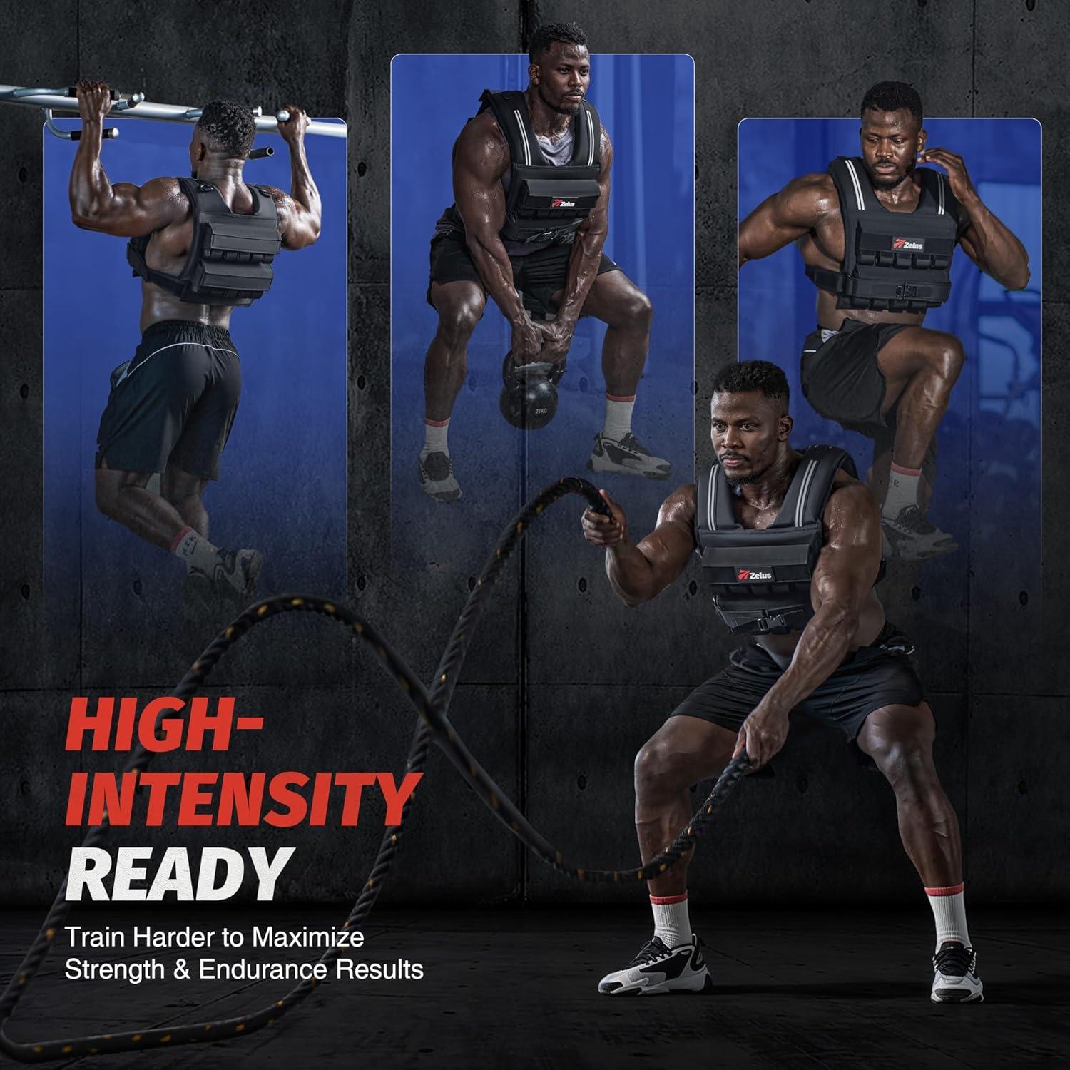 imageZELUS Weighted Vest Men 233645 lb Weight Vest with 101620 Adjustable Iron Weights for Muscle Building Strength ampamp Functional Training Weighted Vest for Men with Reflective StripsBlack
