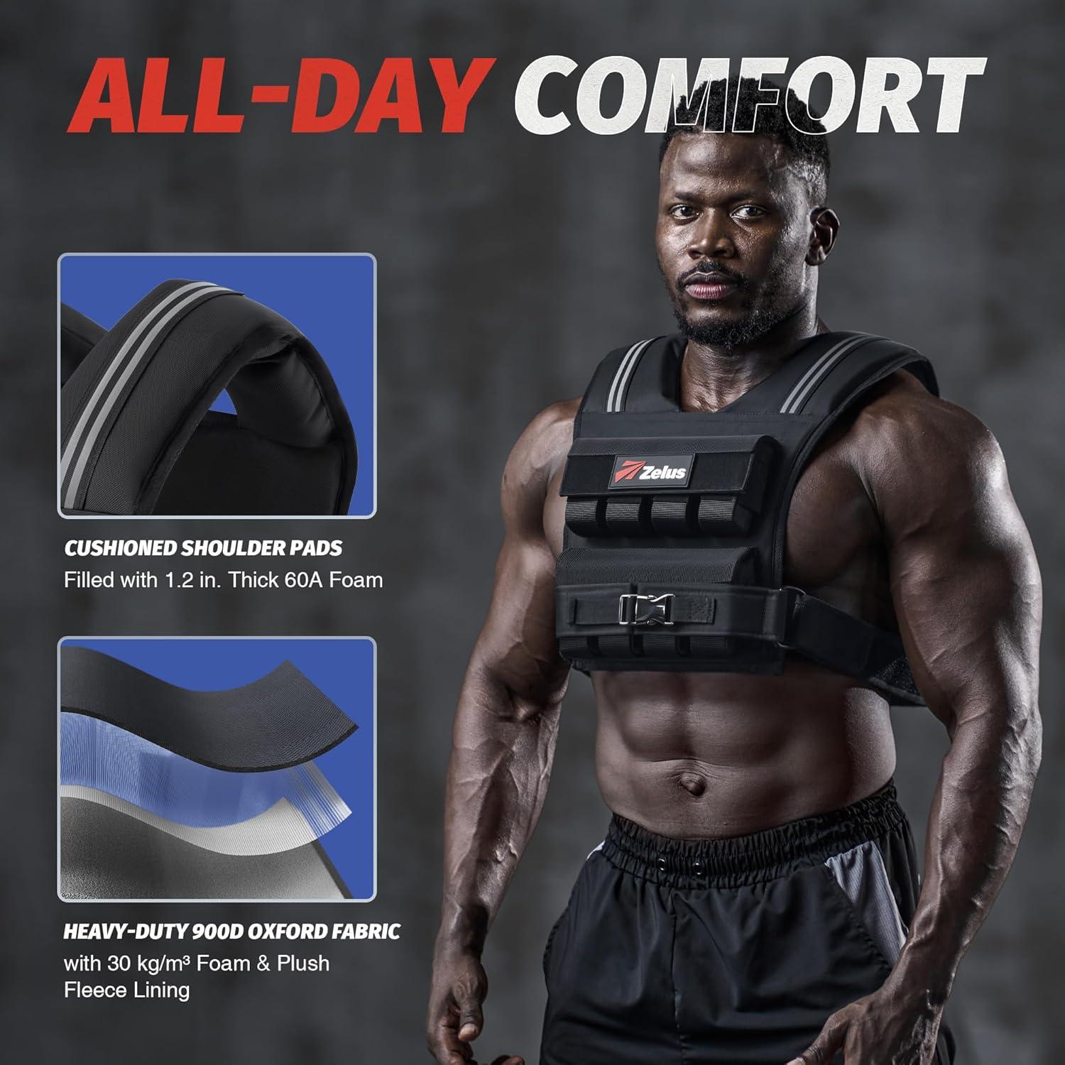 imageZELUS Weighted Vest Men 233645 lb Weight Vest with 101620 Adjustable Iron Weights for Muscle Building Strength ampamp Functional Training Weighted Vest for Men with Reflective StripsBlack