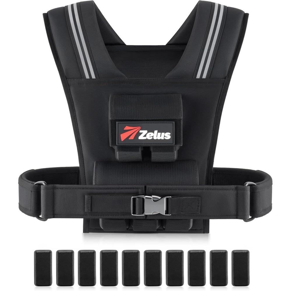 imageZELUS Weighted Vest Men 233645 lb Weight Vest with 101620 Adjustable Iron Weights for Muscle Building Strength ampamp Functional Training Weighted Vest for Men with Reflective StripsMidnight Black
